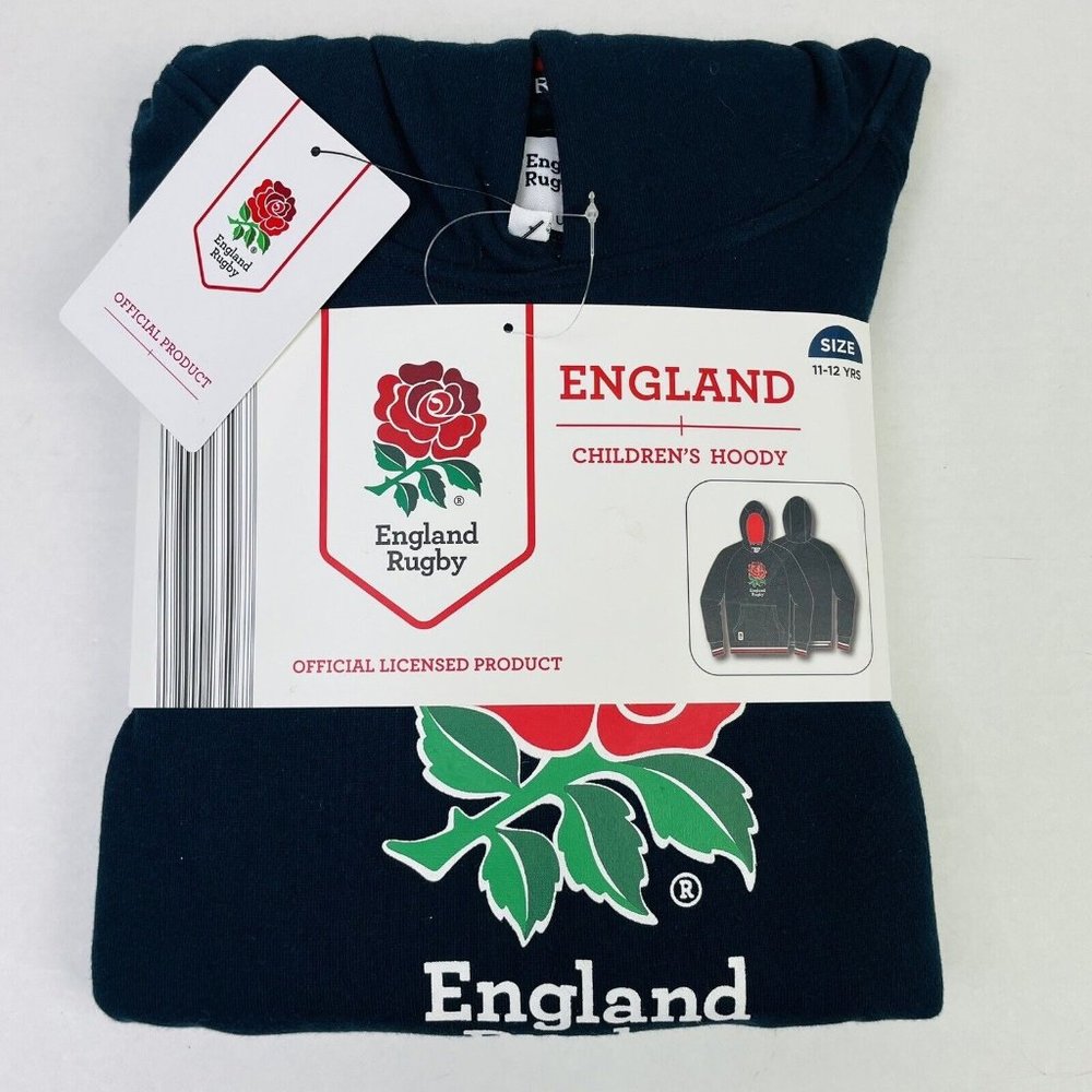 England Rugby Hoodie Blue RFU Jumper Pullover Official Youth‎ 10-12 Brand New